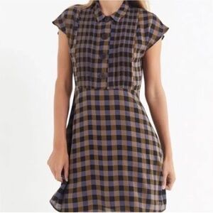 Urban Outfitters Plaid Checkered Nancy Short Sleeve Lined Dress Small